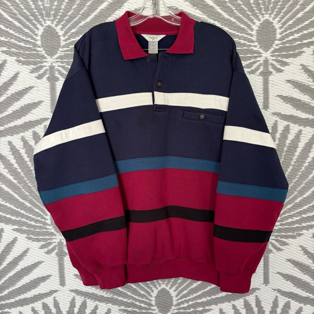 Vintage 90s Rugby Shirt Colorblock Striped Pullover Preppy College Style M